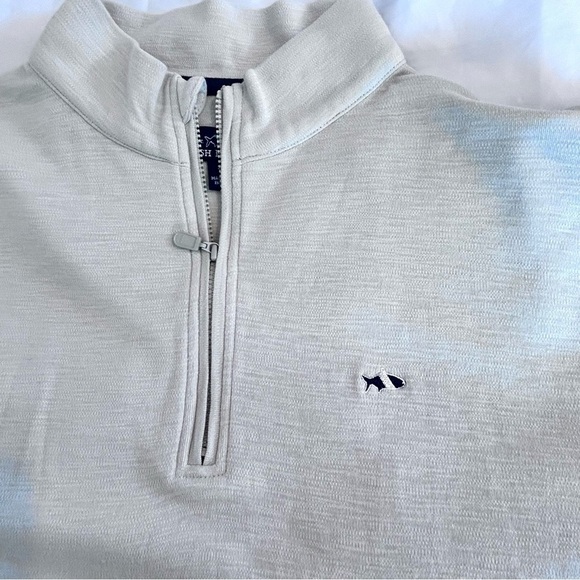 FISH HIPPIE FISH Shad Point Heather Beige Pullover 1/4 Zip Sweater Mens S - Picture 8 of 10